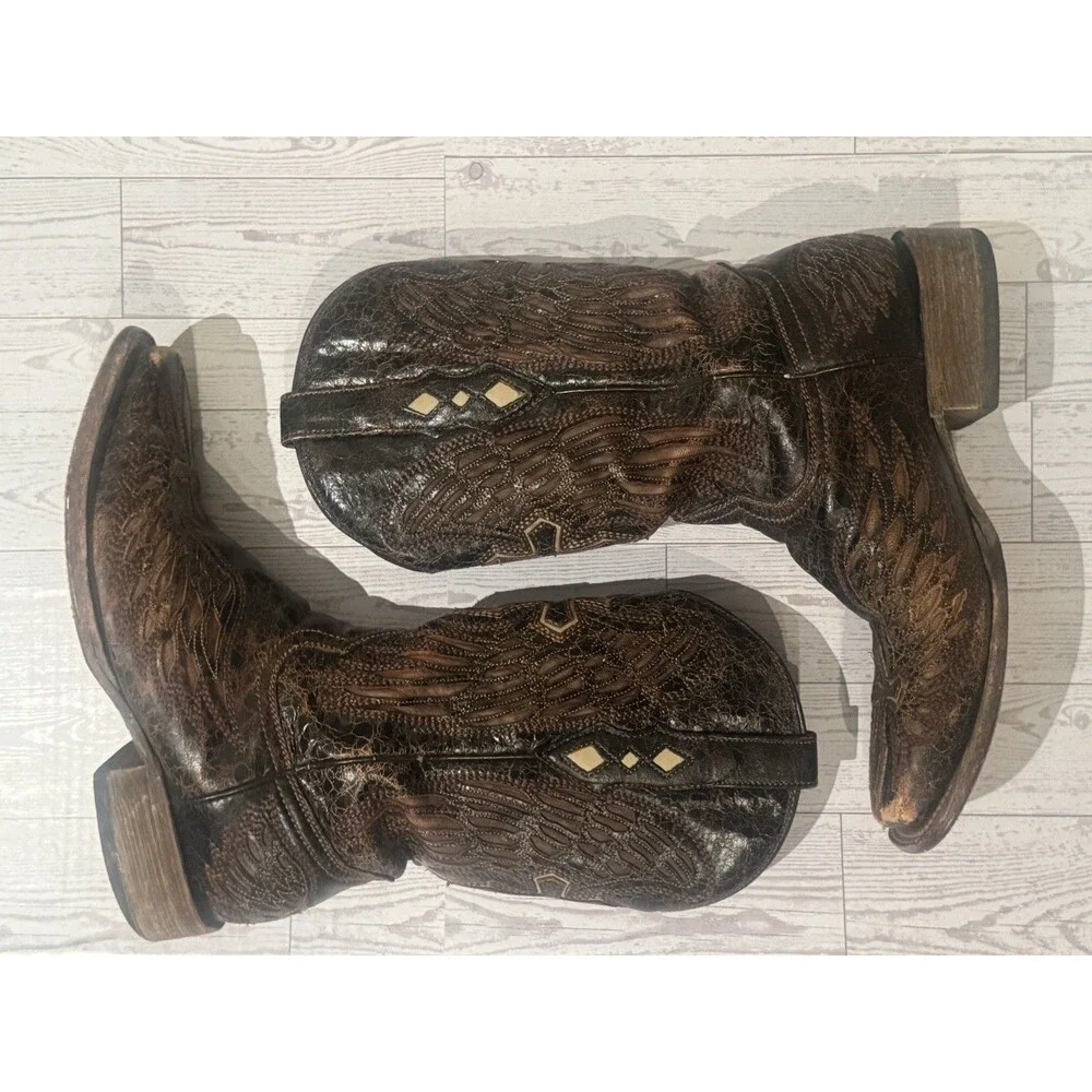 Corral Mens 7.5D A1978 Wing & Cross Brown Cracked Leather Boots Square Toe